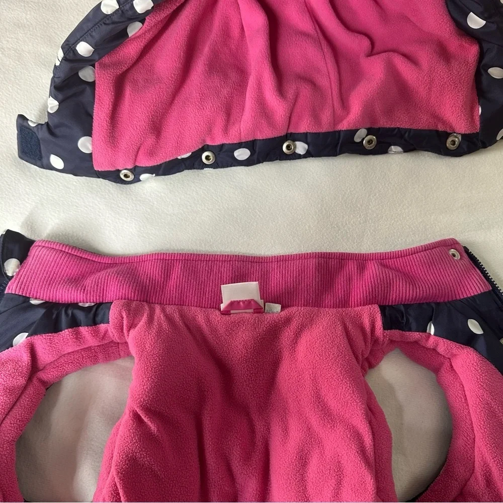 JoJo Maman Bébé Navy Polka Dot Puffer Vest 3Y Detachable Hood Fleece Lined
